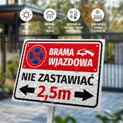 Tabliczka parkingowa: Nie zastawiać, z polem na szerokość bramy, brama wjazdowa