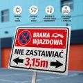 Tabliczka parkingowa: Nie zastawiać, z polem na szerokość bramy, brama wjazdowa