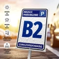 Tabliczka parkingowa: Miejsce parkingowe zarezerwowane, z oznaczeniem, numerem