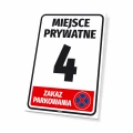 Tabliczka parkingowa: Miejsce prywatne, zakaz parkowania, z numerem, oznaczeniem