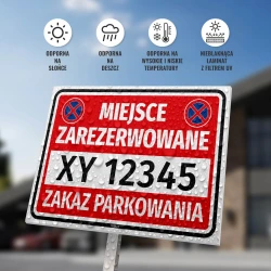 Tabliczka parkingowa: Miejsce zarezerwowane, zakaz parkowania z polem na nr rejestracyjny pojazdu