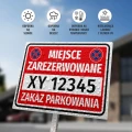 Tabliczka parkingowa: Miejsce zarezerwowane, zakaz parkowania z polem na nr rejestracyjny pojazdu