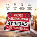 Tabliczka parkingowa: Miejsce zarezerwowane, zakaz parkowania z polem na nr rejestracyjny pojazdu