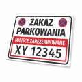 Tabliczka parkingowa: Miejsce zarezerwowane, zakaz parkowania z polem na numer rejestracyjny