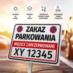 Tabliczka parkingowa: Miejsce zarezerwowane, zakaz parkowania z polem na numer rejestracyjny