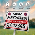 Tabliczka parkingowa: Miejsce zarezerwowane, zakaz parkowania z polem na numer rejestracyjny