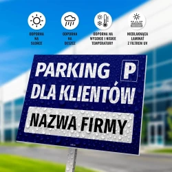 Tabliczka parkingowa: Parking dla klientów, z polem na nazwę firmy, sklepu, instytucji