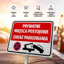 Tabliczka parkingowa: Prywatne miejsca postojowe, zakaz parkowania