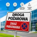 Tabliczka: Droga pożarowa, zakaz parkowania