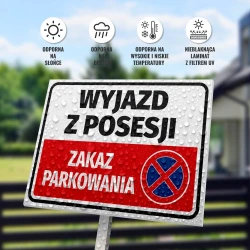 Tabliczka parkingowa: Wyjazd z posesji, zakaz parkowania