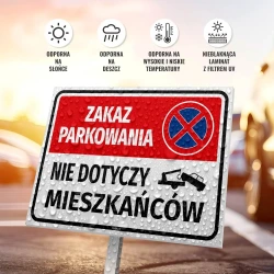 Tabliczka parkingowa: Zakaz parkowania, nie dotyczy mieszkańców