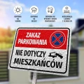 Tabliczka parkingowa: Zakaz parkowania, nie dotyczy mieszkańców