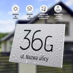 Tabliczka adresowa na budynek: numer posesji, domu, nazwa ulicy