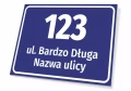 Tabliczka adresowa na budynek: z ulicą, numerem domu