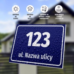 Tabliczka adresowa na budynek: z ulicą, numerem domu