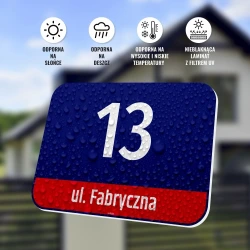 Tabliczka na dom z numerem i ulicą, Warszawa