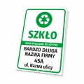 Tabliczka do oznaczania kosza na odpady - szkło, kosz wyłącznie do użytku: nazwa firmy, adres