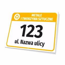 Tabliczka oznaczenie kosza - metale, tworzywa sztuczne, ulica, numer domu
