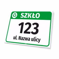 Tabliczka oznaczenie kosza - szkło, ulica, numer domu