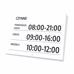 Tabliczka: czynne z podaniem dni i godzin