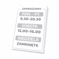 Tabliczka dla gastronomii, handlu - zapraszamy z personalizacją dni i godzin