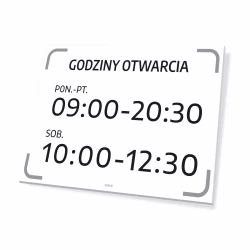 Tabliczka: godziny, dni otwarcia dla sklepu, biura, placówki