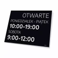 Tabliczka: otwarte, informująca o dniach i godzinach handlu
