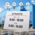 Tabliczka: otwarte z dniami, godzinami handlu placówki
