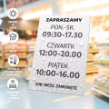 Tabliczka - zapraszamy z personalizacją dni, godzin handlu