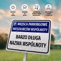 Tabliczka: Miejsca parkingowe mieszkańców wspólnoty z nazwą