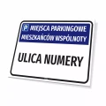 Tabliczka: Miejsca parkingowe mieszkańców wspólnoty z nazwą