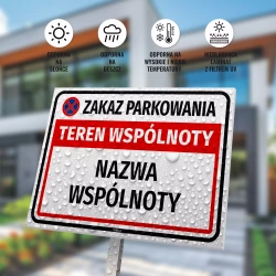 Tabliczka: Zakaz parkowania teren wspólnoty z nazwą