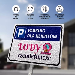 Tabliczka: Parking dla klientów z logotypem firmy, instytucji, placówki