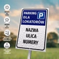 Tabliczka: Parking dla lokatorów z indywidualną nazwą