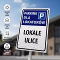 Tabliczka: Parking dla lokatorów z indywidualną nazwą