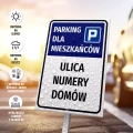 Tabliczka: Parking dla mieszkańców z nazwą wspólnoty, spółdzielni