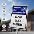 Tabliczka: Parking dla mieszkańców z nazwą wspólnoty, spółdzielni