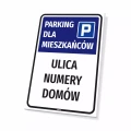 Tabliczka: Parking dla mieszkańców z nazwą wspólnoty, spółdzielni