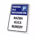 Tabliczka: Parking dla mieszkańców z nazwą wspólnoty, spółdzielni
