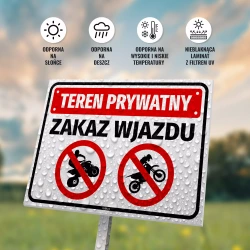 Tabliczka: Teren prywatny, zakaz wjazdu dla quadów i motocykli motocross