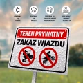 Tabliczka: Teren prywatny, zakaz wjazdu dla quadów i motocykli motocross