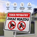 Tabliczka: Teren prywatny, zakaz wjazdu dla quadów i motocykli motocross