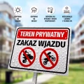 Tabliczka: Teren prywatny, zakaz wjazdu dla quadów i motocykli motocross