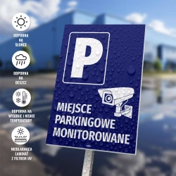 Tabliczka: Miejsce parkingowe monitorowane, kamera