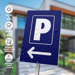 Tabliczka parking, strzałka w lewo