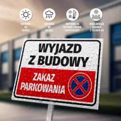 Tabliczka parkingowa: Wyjazd z budowy, zakaz parkowania