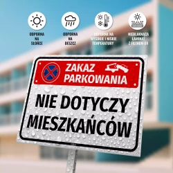 Tabliczka: zakaz parkowania, nie dotyczy mieszkańców
