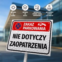 Tabliczka: zakaz parkowania, nie dotyczy zaopatrzenia