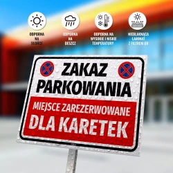 Tabliczka parkingowa: Miejsce zarezerwowane dla karetek, zakaz parkowania