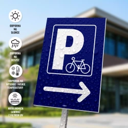 Tabliczka parkingowa: Parking dla rowerów, strzałka w prawo